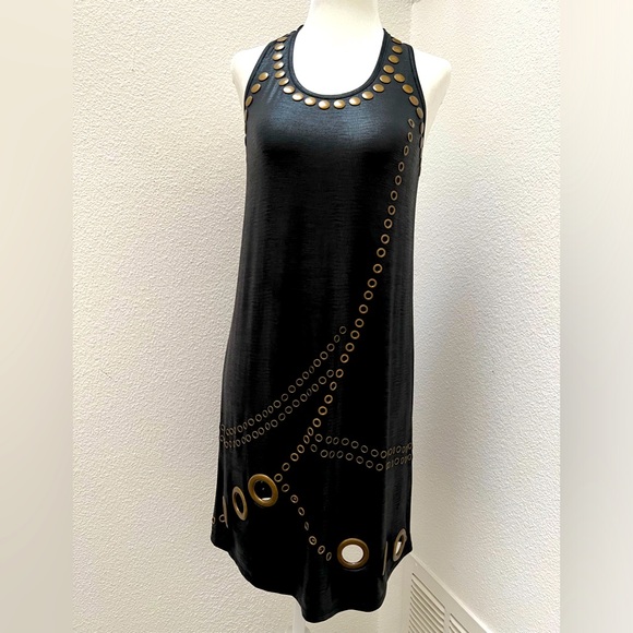 Rare Y2K Caribbean Queen Black and Gold Grommets and Studs Dress - Picture 13 of 14